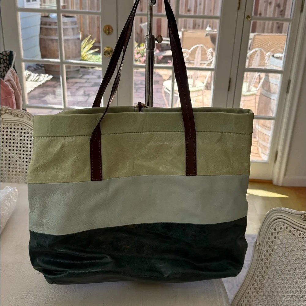 Maliparmi Green Colorblock Leather Tote with Brown Straps